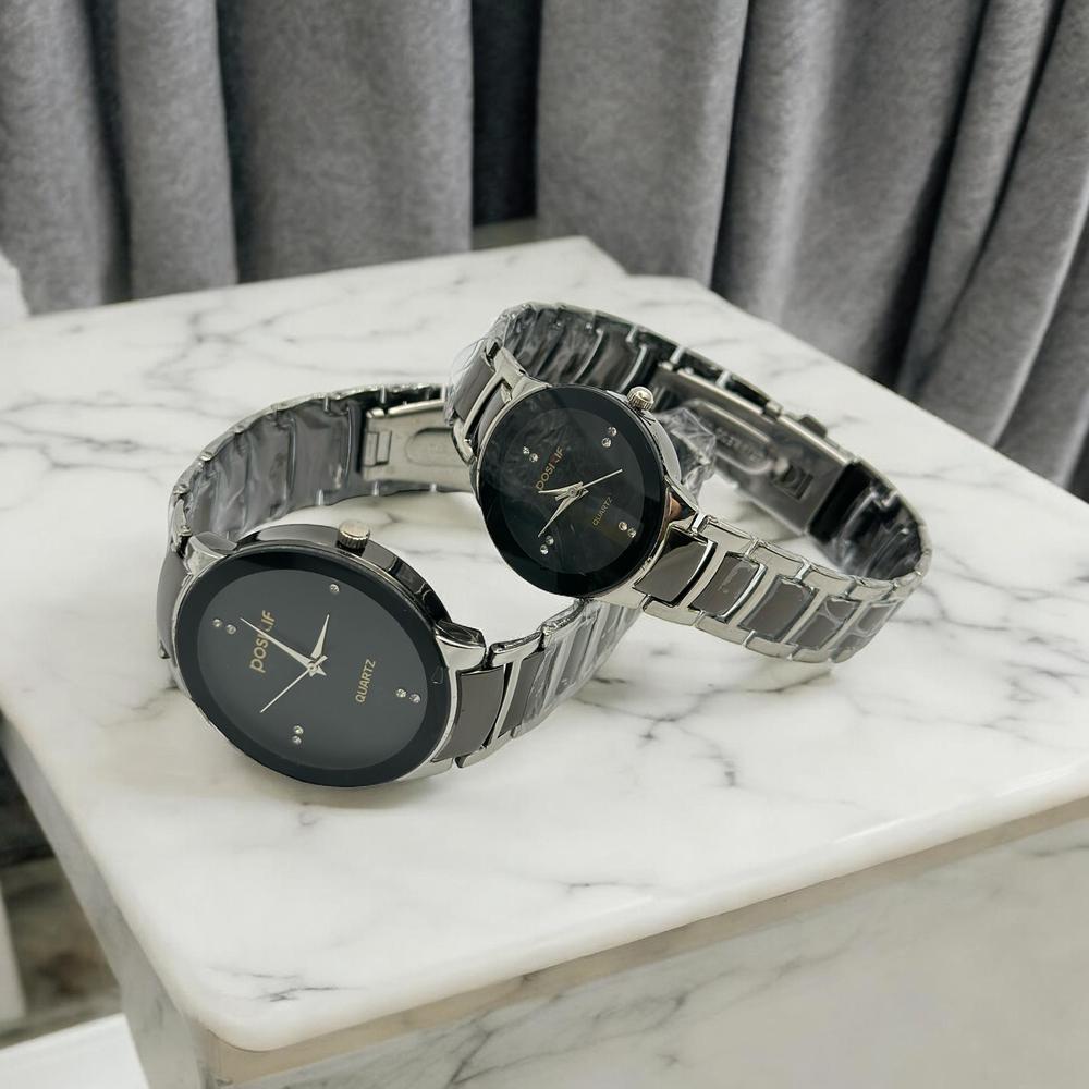 Close-up of POSITIF couple watch strap and dial detail