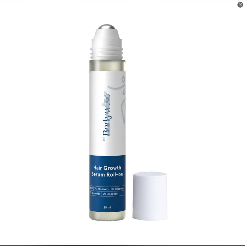 Slim 25ml roll-on hair growth serum bottle by Bodywise