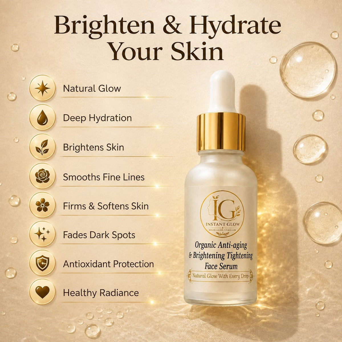 Applying organic anti-aging brightening face serum to skin with dropper