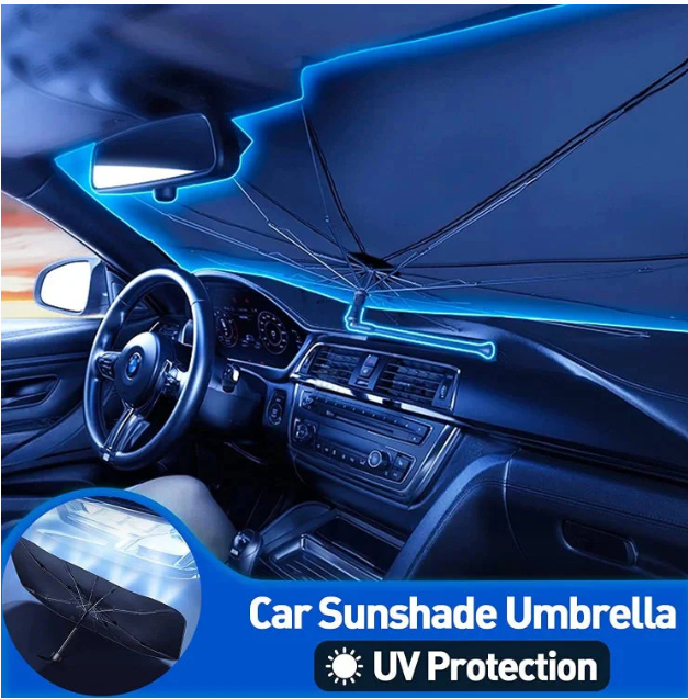 Car sunshade umbrella folded for compact storage
