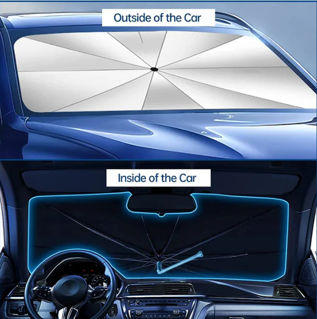 Car sunshade protecting interior from sun damage