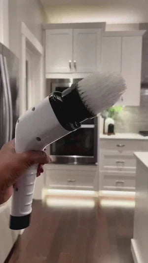 Spin scrubber cleaning bathroom surface