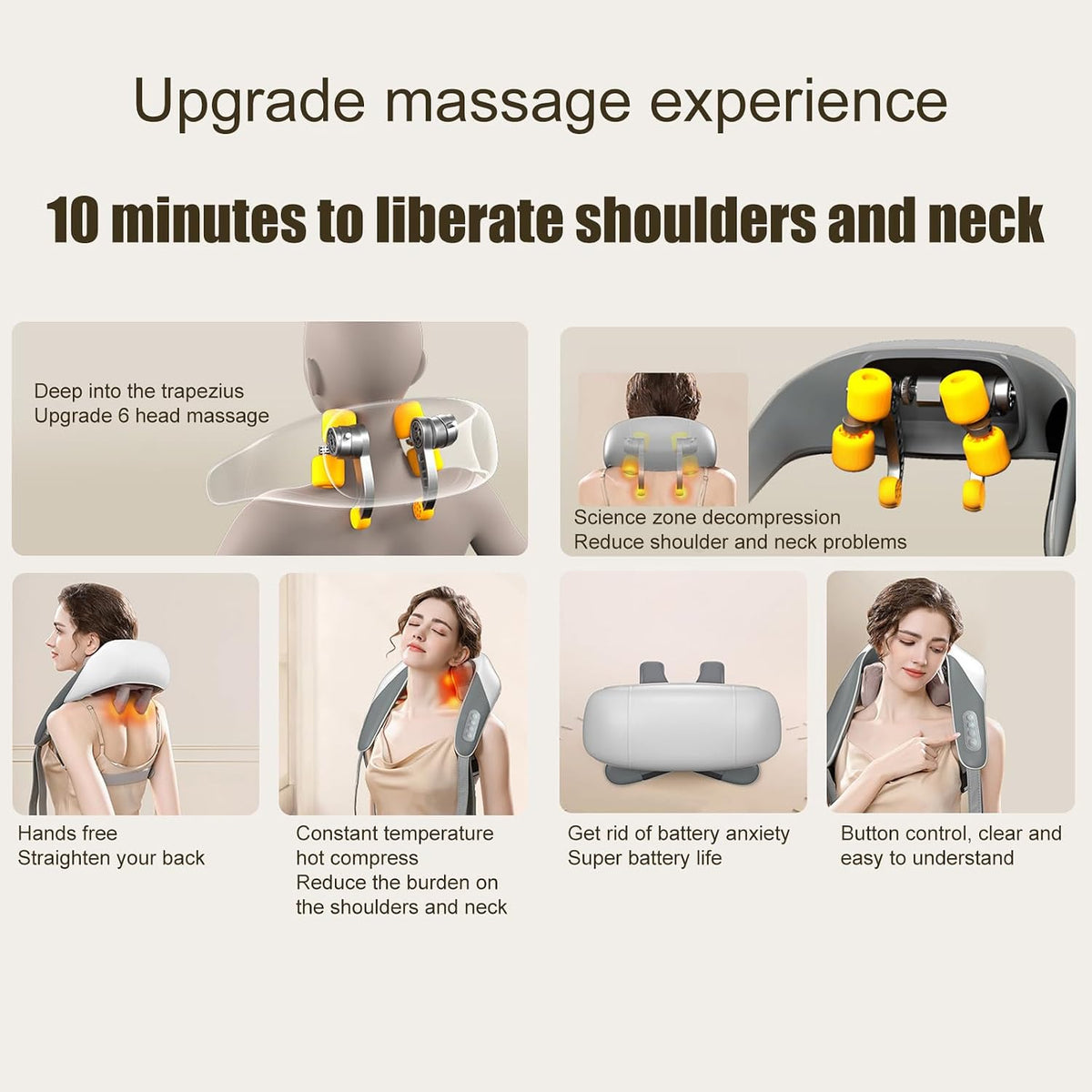 Neck shoulder massager kneading tapping function