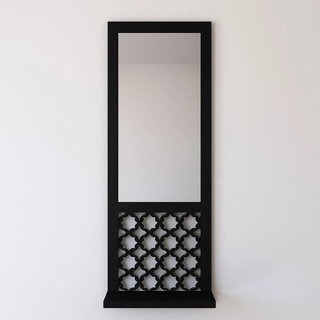 Set of 3 Wooden Mirror Wall Shelves – Black Floating Wall Decor