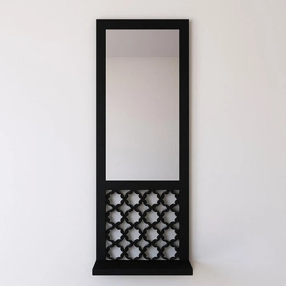 Black wood mirror shelf wall decor