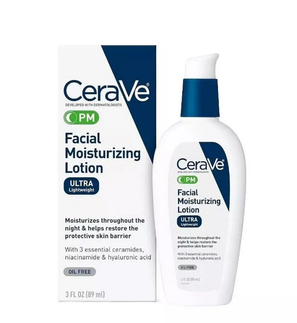 CeraVe Facial Moisturizing Lotion bottle with ceramides and hyaluronic acid