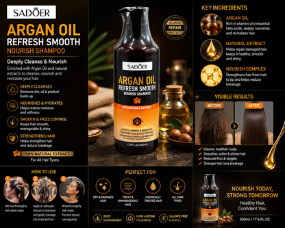 SADOER argan oil shampoo black and gold pump bottle