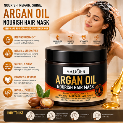 SADOER argan oil hair mask black and orange packaging