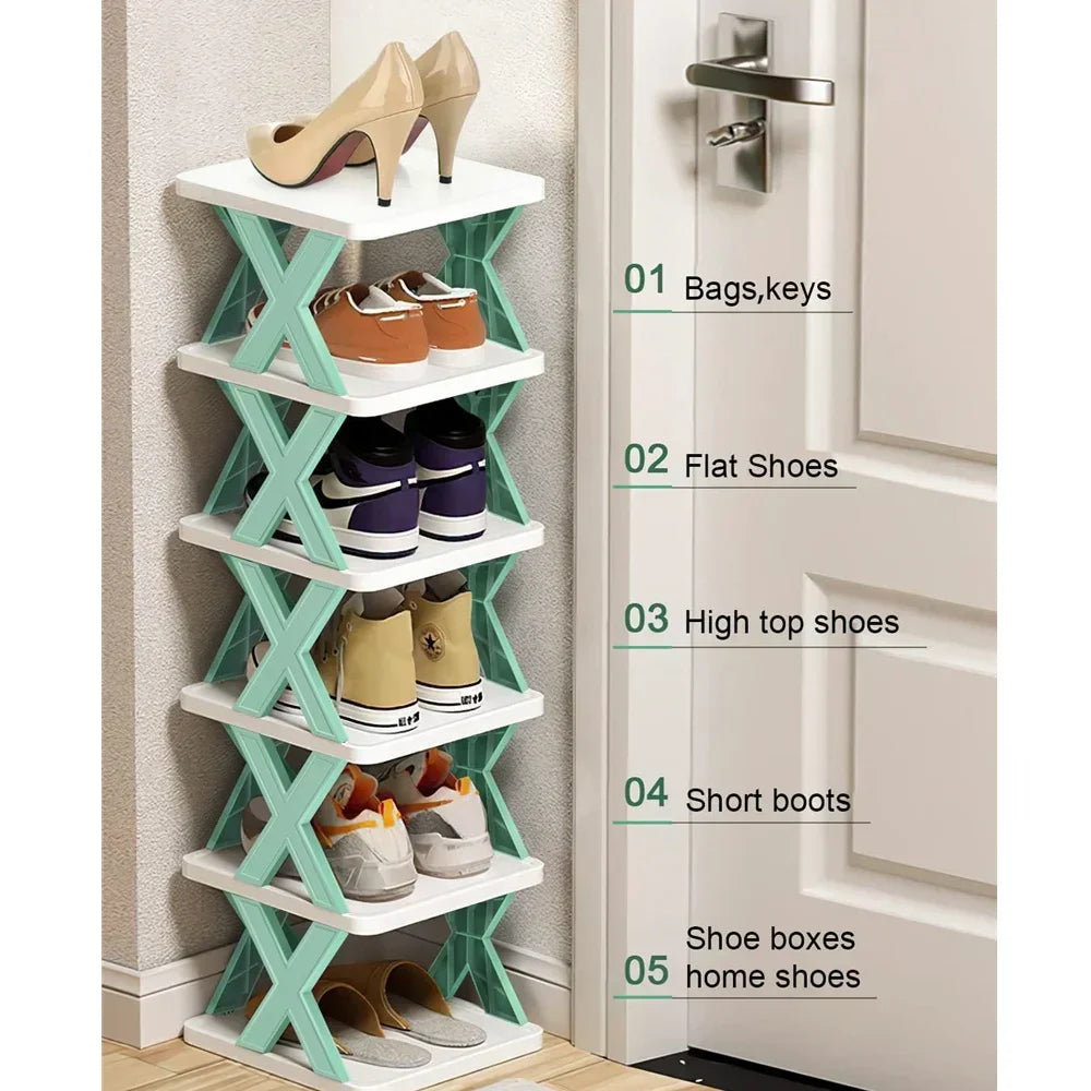 Foldable shoe rack holding multiple pairs