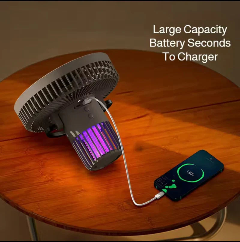 Mosquito repellent fan with built-in lighting for outdoor use