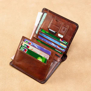 Slim leather wallet with multiple card slots