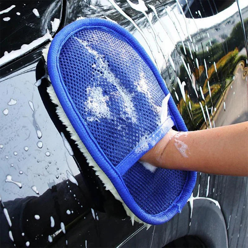 Car wash gloves plush microfiber material close-up