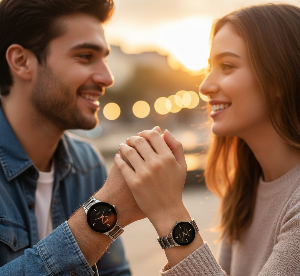 POSITIF couple watch with sleek dial and premium glass finish
