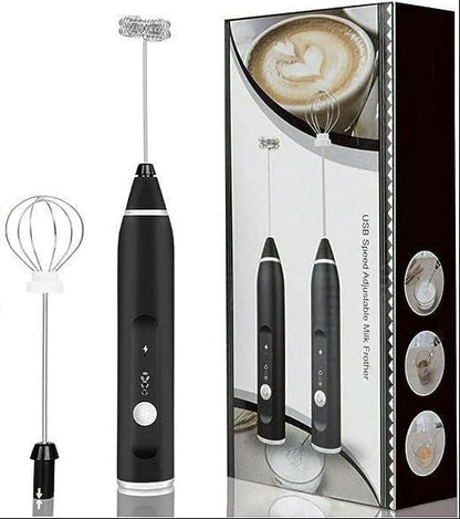 Electric milk frother with dual whisks