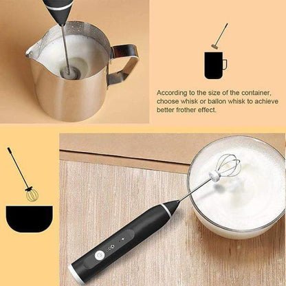 Rechargeable milk frother for coffee latte