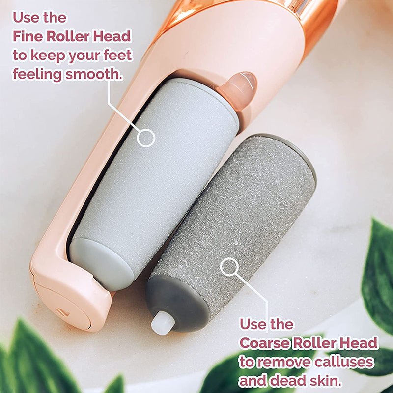Rechargeable pedicure foot file being used on heel to remove hard skin
