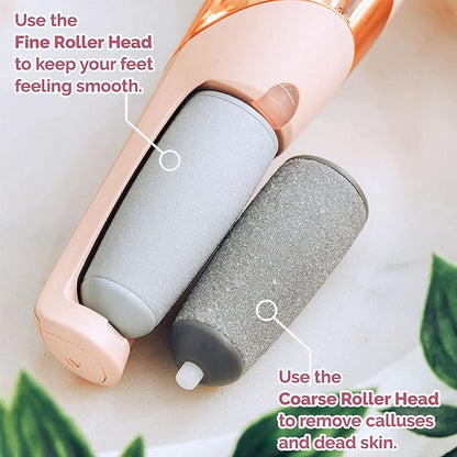 Rechargeable pedicure foot file being used on heel to remove hard skin