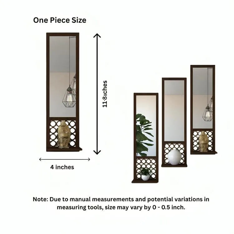 Set of 3 Wooden Mirror Wall Shelves – Black Floating Wall Decor