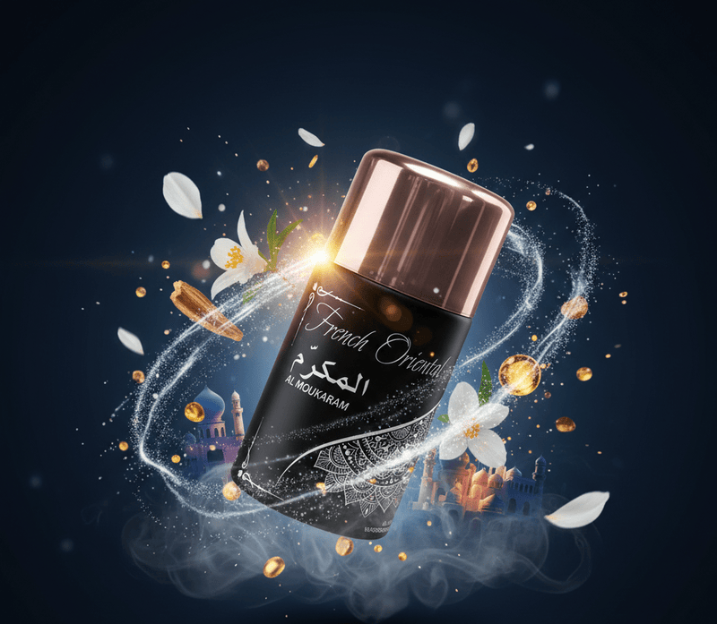 French Oriental Al Moukaram Perfume Spray can front view