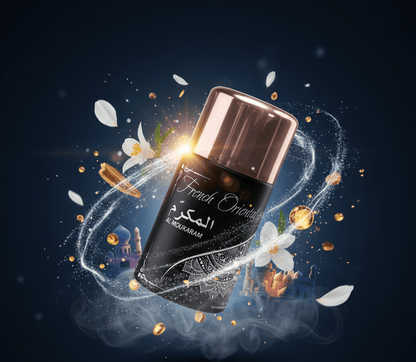 French Oriental Al Moukaram Perfume Spray can front view
