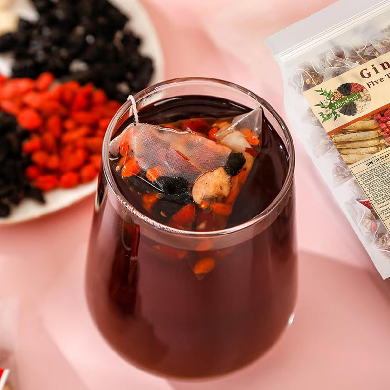 Chinese herbal tea with ginseng red dates and wolfberries