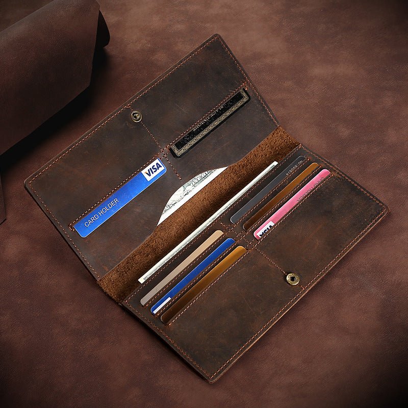Genuine leather long wallet men's card holder