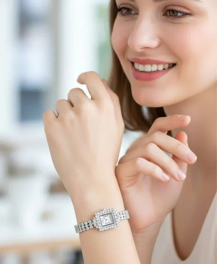 Imperial Square Halo Crystal Bracelet Watch for women, silver