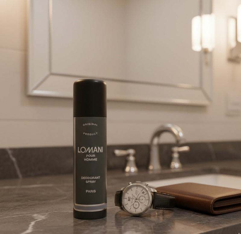 Lomani Pour Homme Deodorant Spray back label details