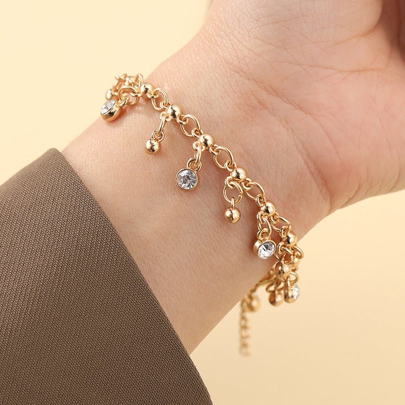 Minimalist diamond-studded tassel bracelet gold women's jewelry