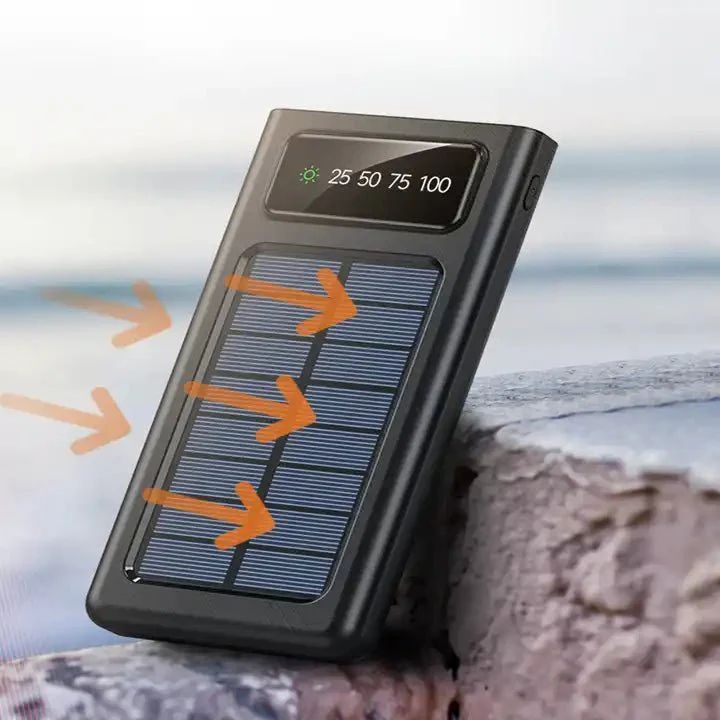Solar power bank built-in cable close-up