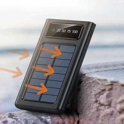 Solar power bank built-in cable close-up